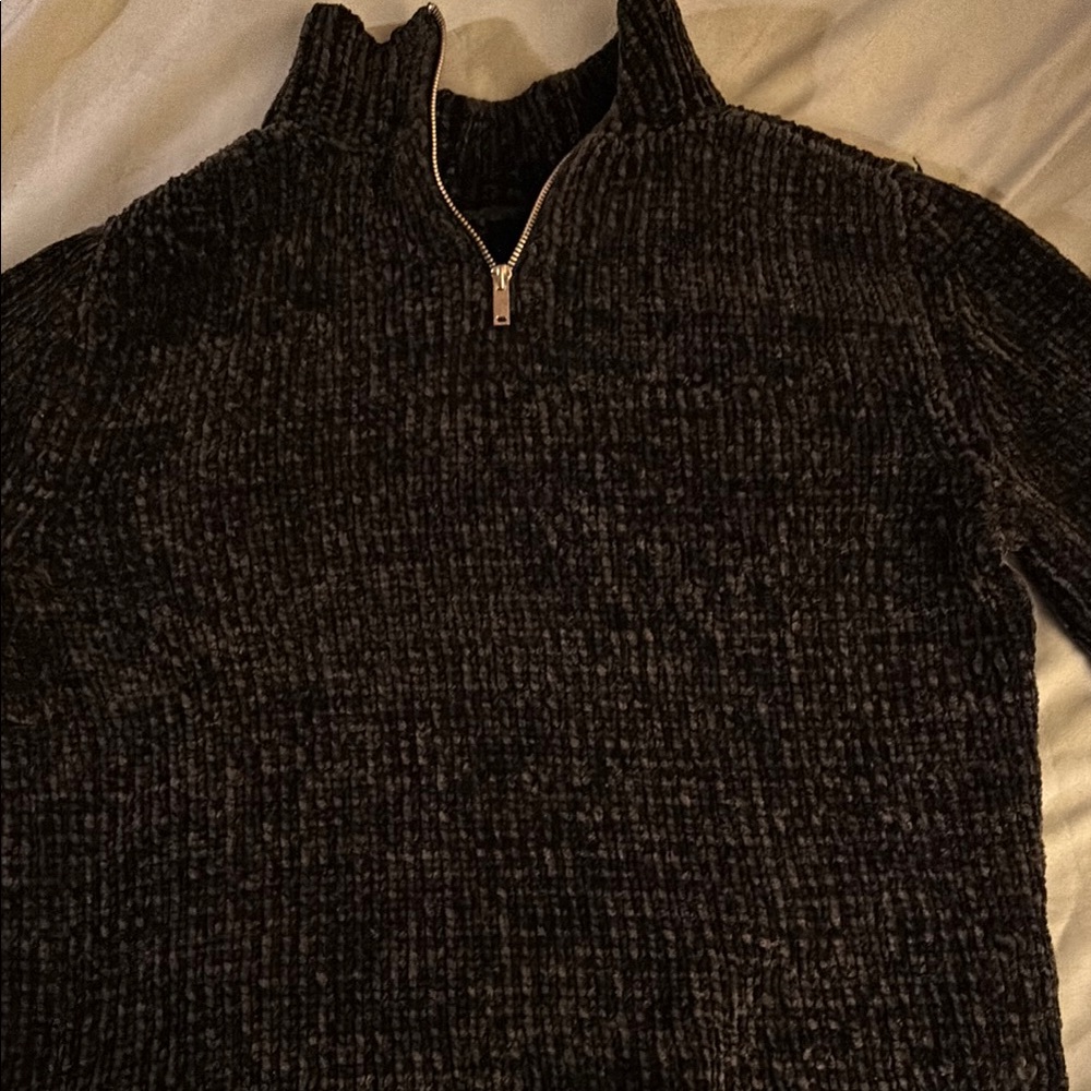 Black Ribbed Half-Zip Sweater
